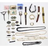 Two silver bar brooches; various items of costume jewellery; six wristwatches; & sundry other