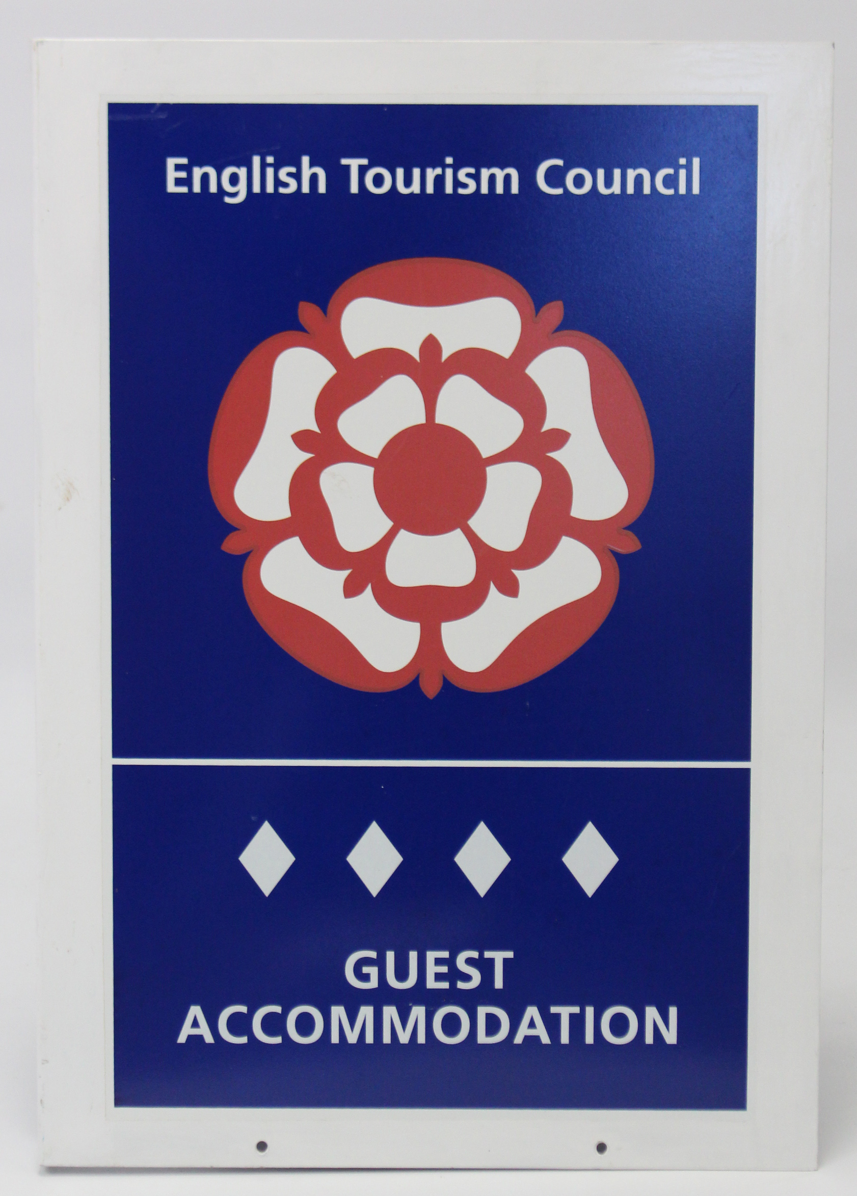 An enamelled double-sided sign “English Tourism Council, Guest Accommodation”, 22” x 15½”.