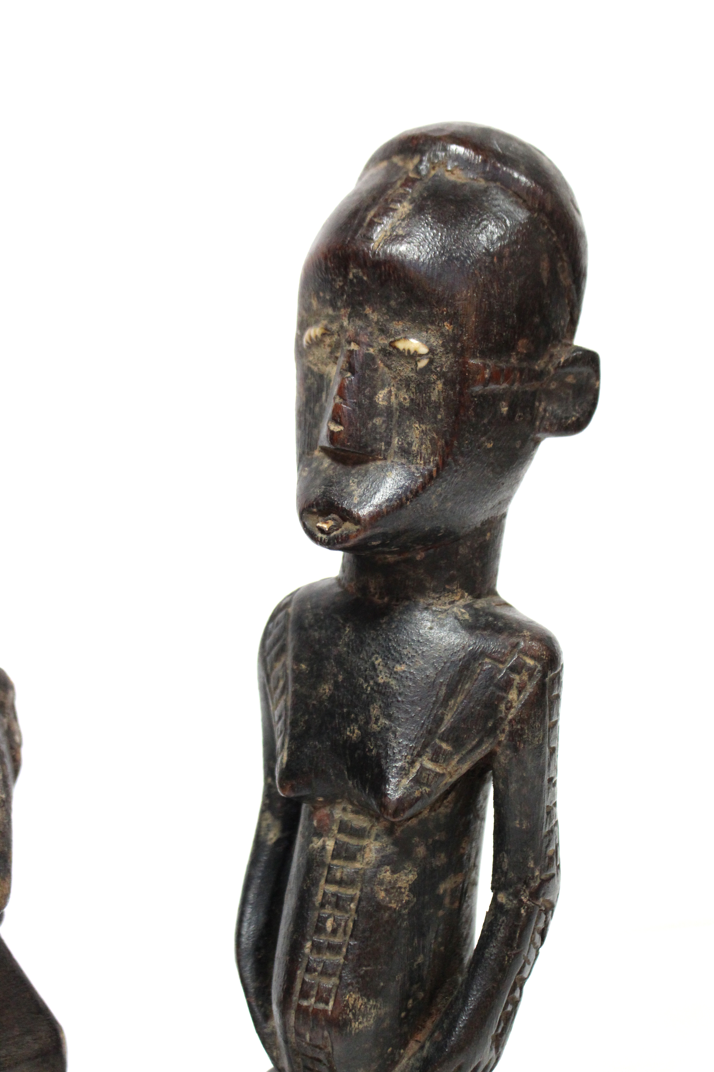 A carved wood standing figure inset cowrie-shell eyes, possibly Ugbandi or Ngbaki, 11¾” high; & a - Image 3 of 4