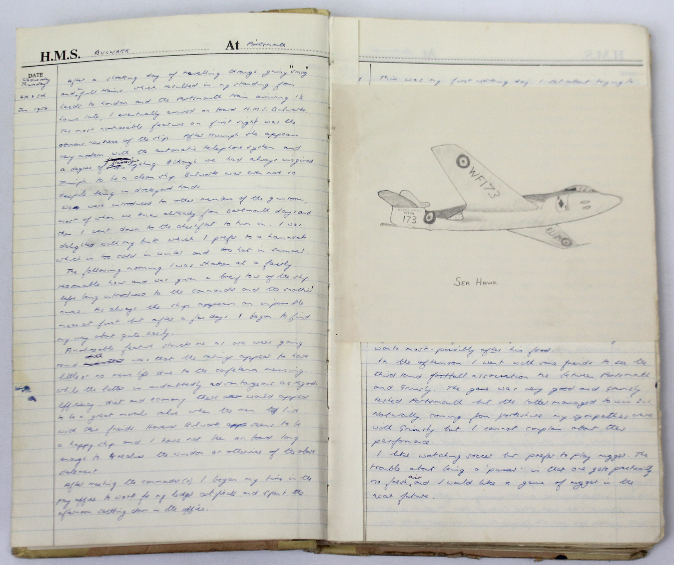 A mid-20th century “H. M. S. Bulwark” Journal for the use of Midshipmen, chronicling the Suez - Image 2 of 13