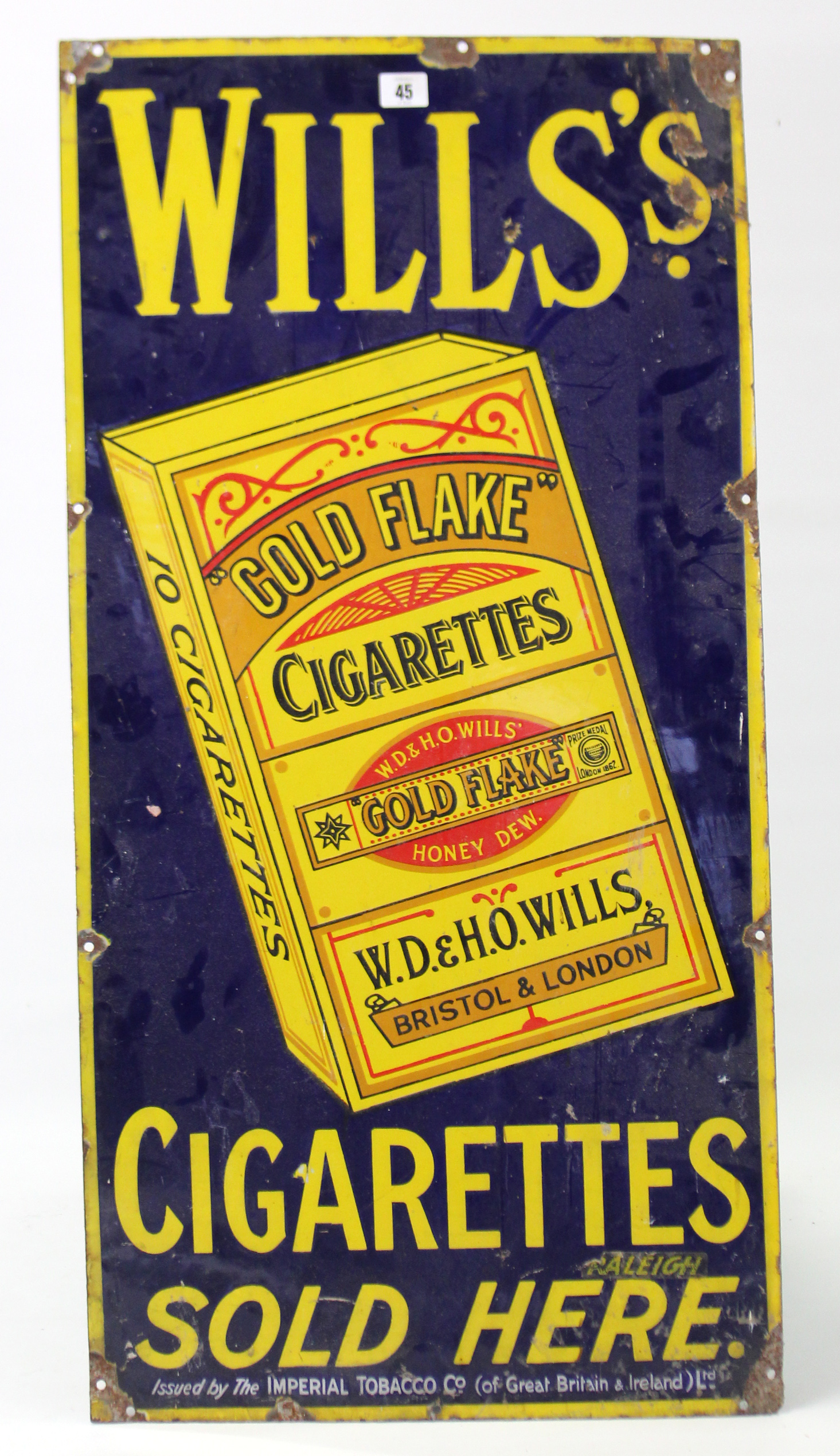 AN EARLY-MID 20th CENTURY ENAMELLED PICTORIAL RECTANGULAR SIGN “WILLS’S CIGARETTES SOLD HERE” ( - Image 2 of 3