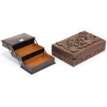 A Kashmiri carved teak rectangular box with all-over fruiting vine relief decoration, 11” wide x 3½”