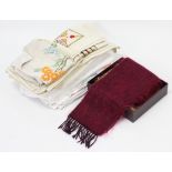 A Mulberry ladies’ scarf, boxed; & various items of household textiles