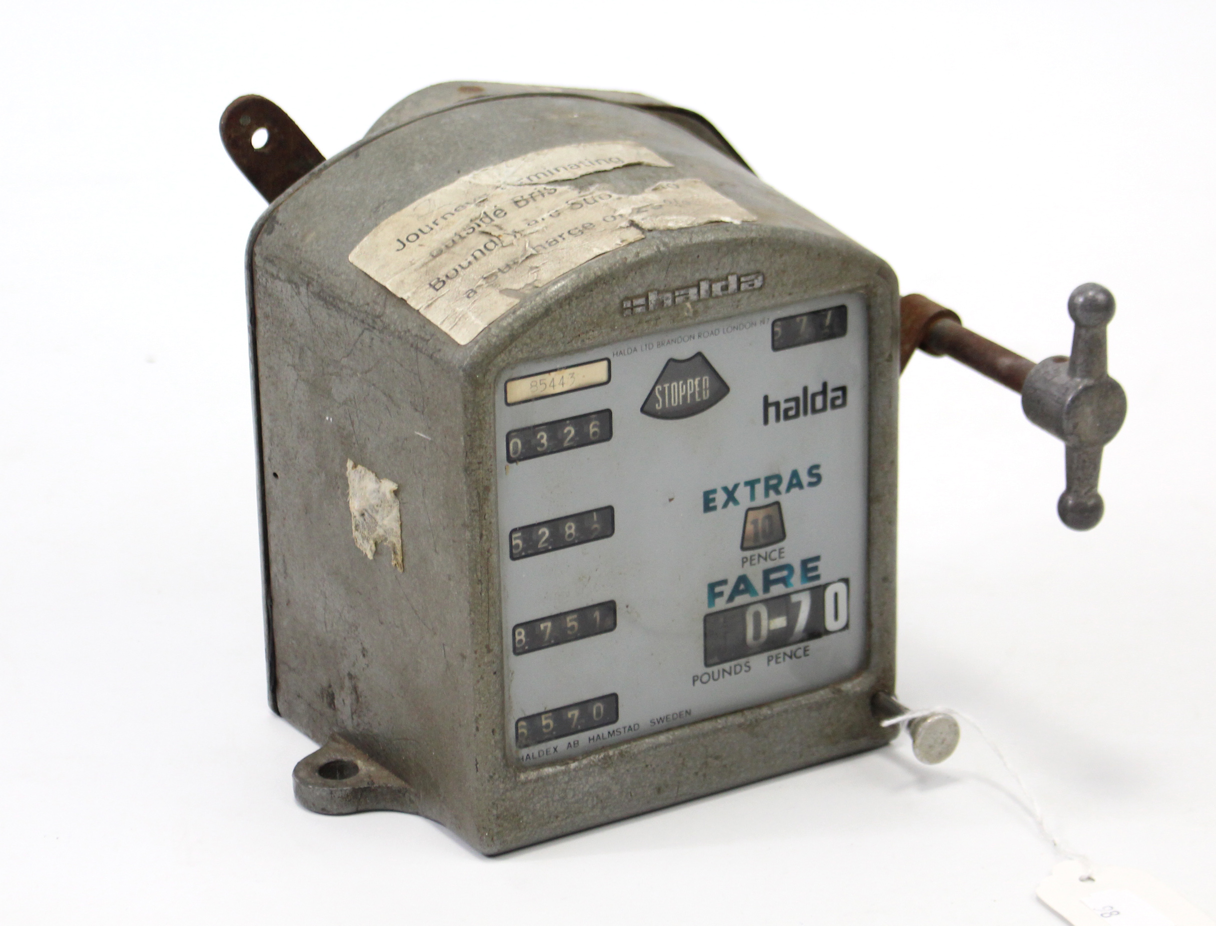 A 1960’s Halda (Swedish) taxi meter (No. 85443).