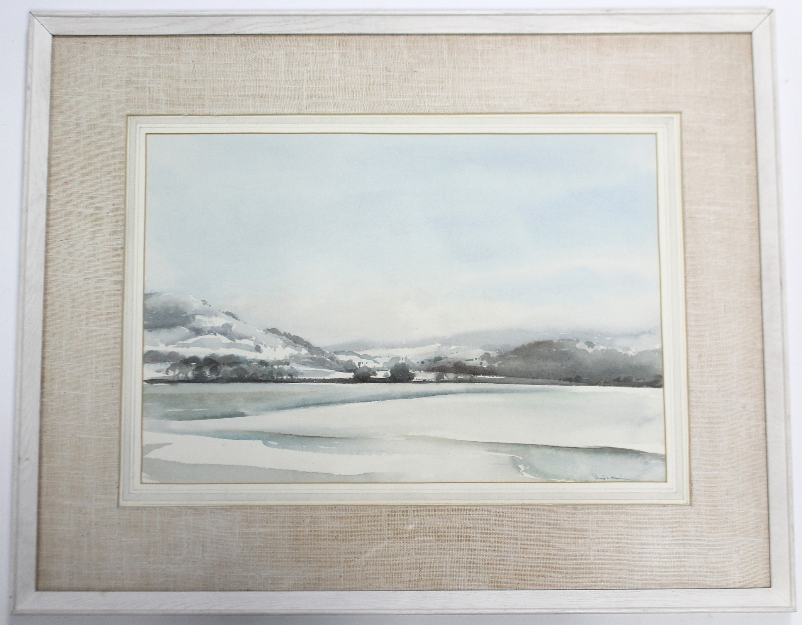 A large watercolour painting by David O.P.M. Harrison titled to reverse “Snow on Windermere in - Image 3 of 4