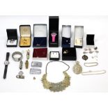 Two cigarette lighters; two wristwatches; a small quantity of costume jewellery, etc.
