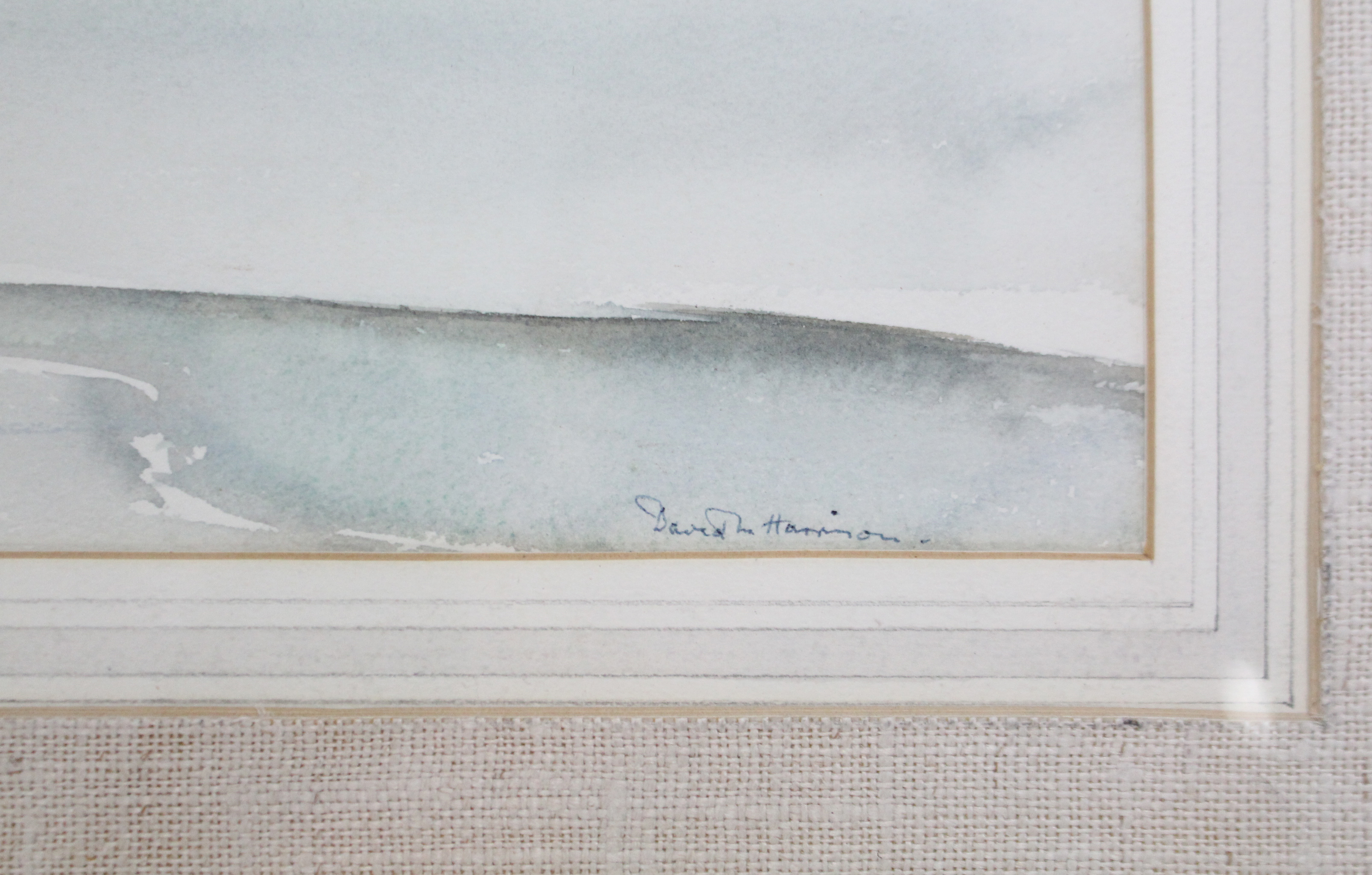 A large watercolour painting by David O.P.M. Harrison titled to reverse “Snow on Windermere in - Image 2 of 4