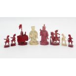 A part set of six antique carved ivory chessmen.