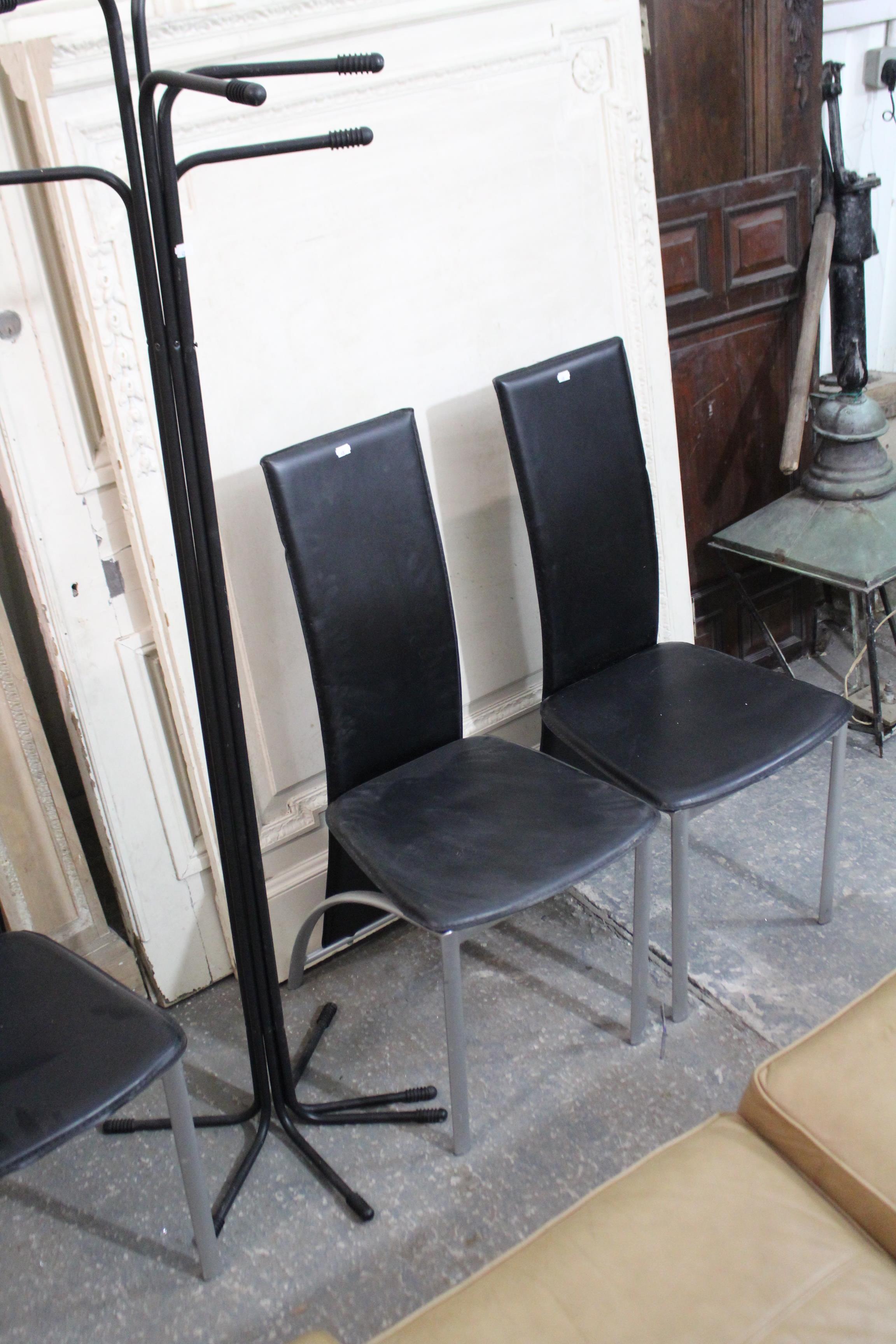 A set of three black vinyl & silvered-metal frame dining chairs; & a black-finish hat & coat stand. - Image 2 of 2