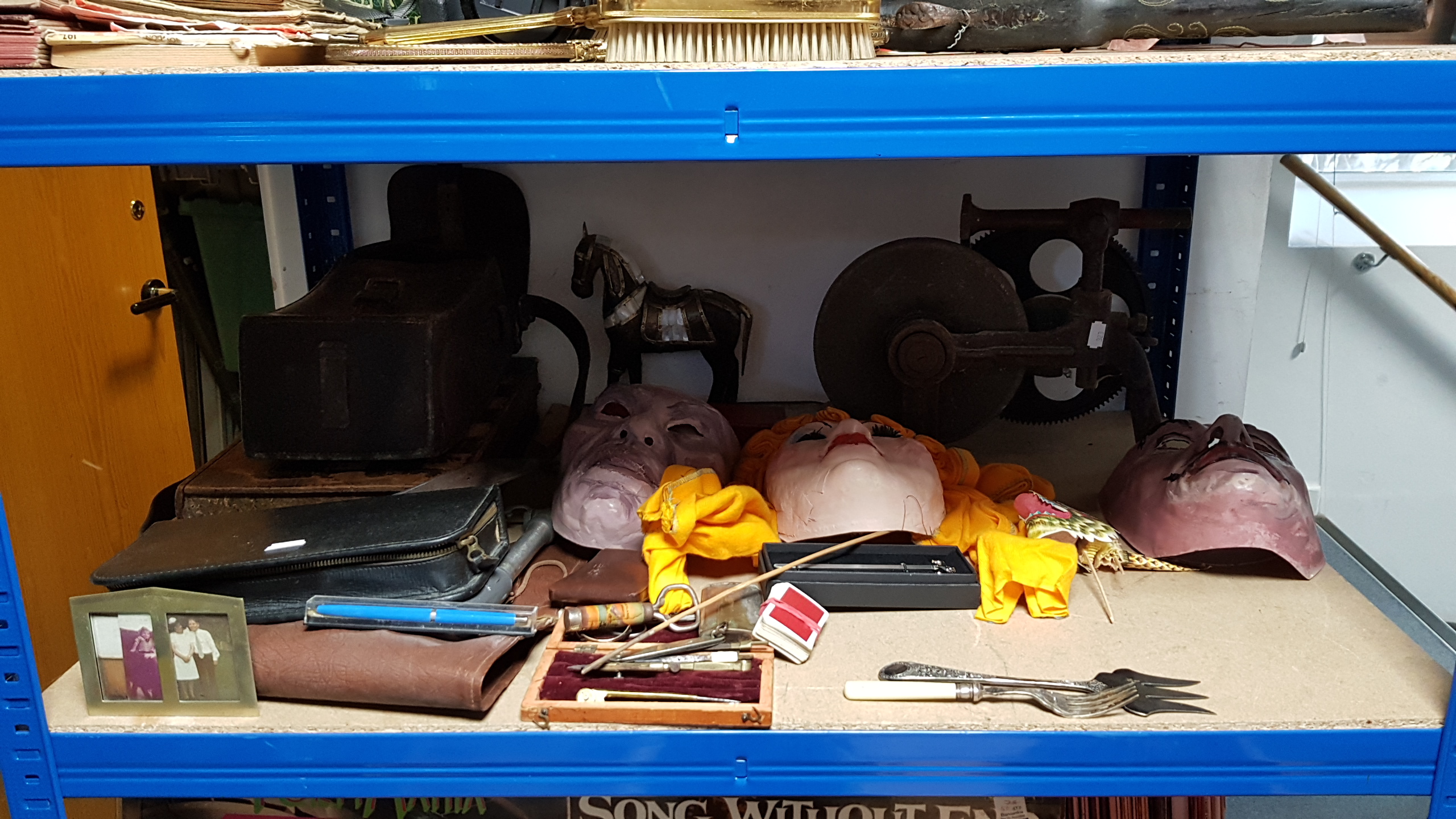 An anglepoise desk lamp; four advertising tins; a coloured print; & sundry other items. - Image 4 of 4