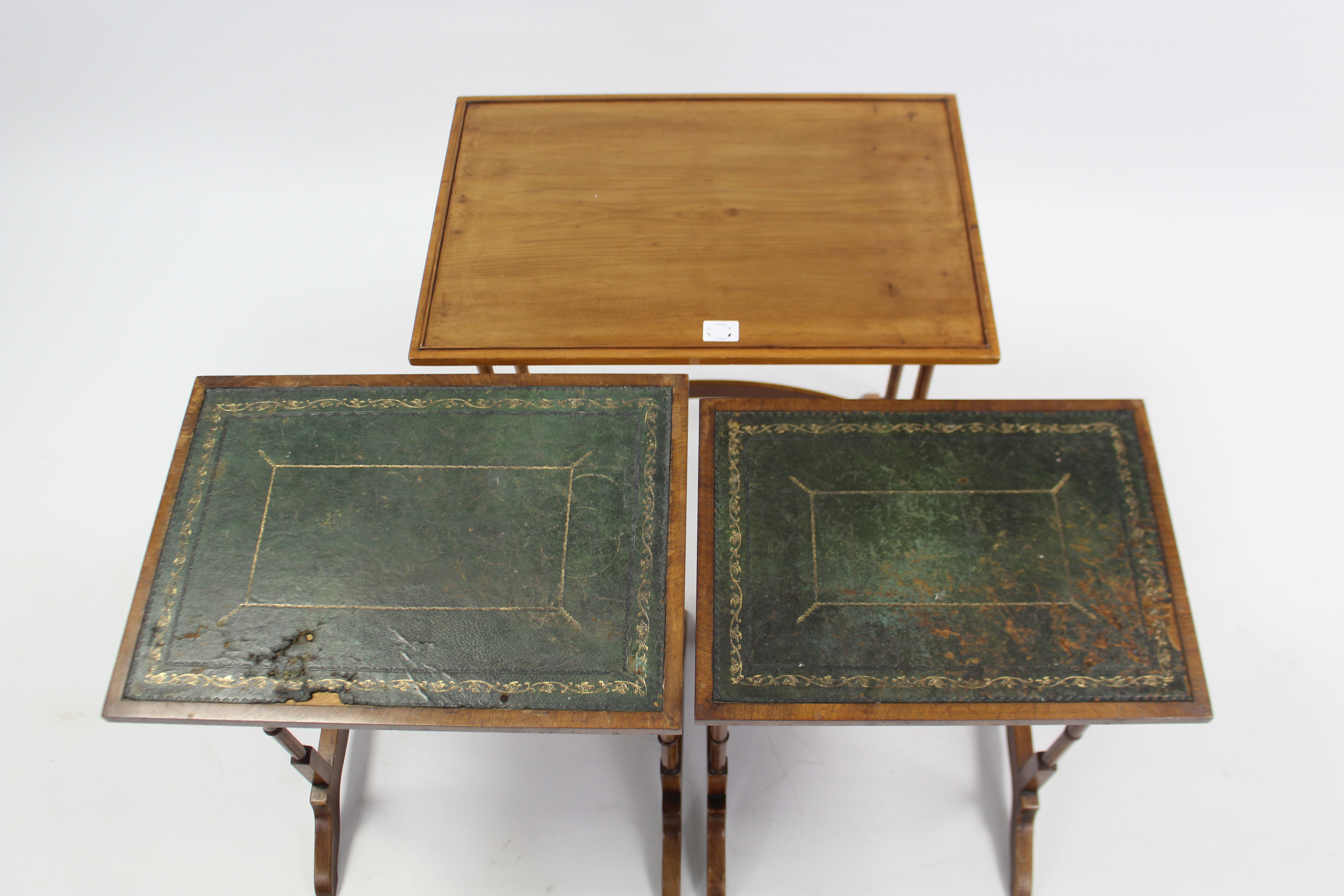 A yew wood nest of three rectangular occasional tables, each table on four-spider-turned legs. - Image 2 of 2