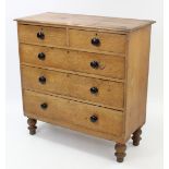 A VICTORIAN GRAINED PINE CHEST fitted two short & three long graduated drawers with turned knob