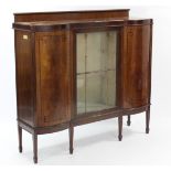An Edwardian inlaid-mahogany inverted break-front china display cabinet, fitted plate-glass shelf to