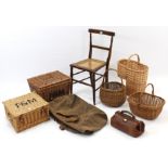 A leather small Gladstone-type bag; a holdall; fiver various wicker baskets & hampers; & an