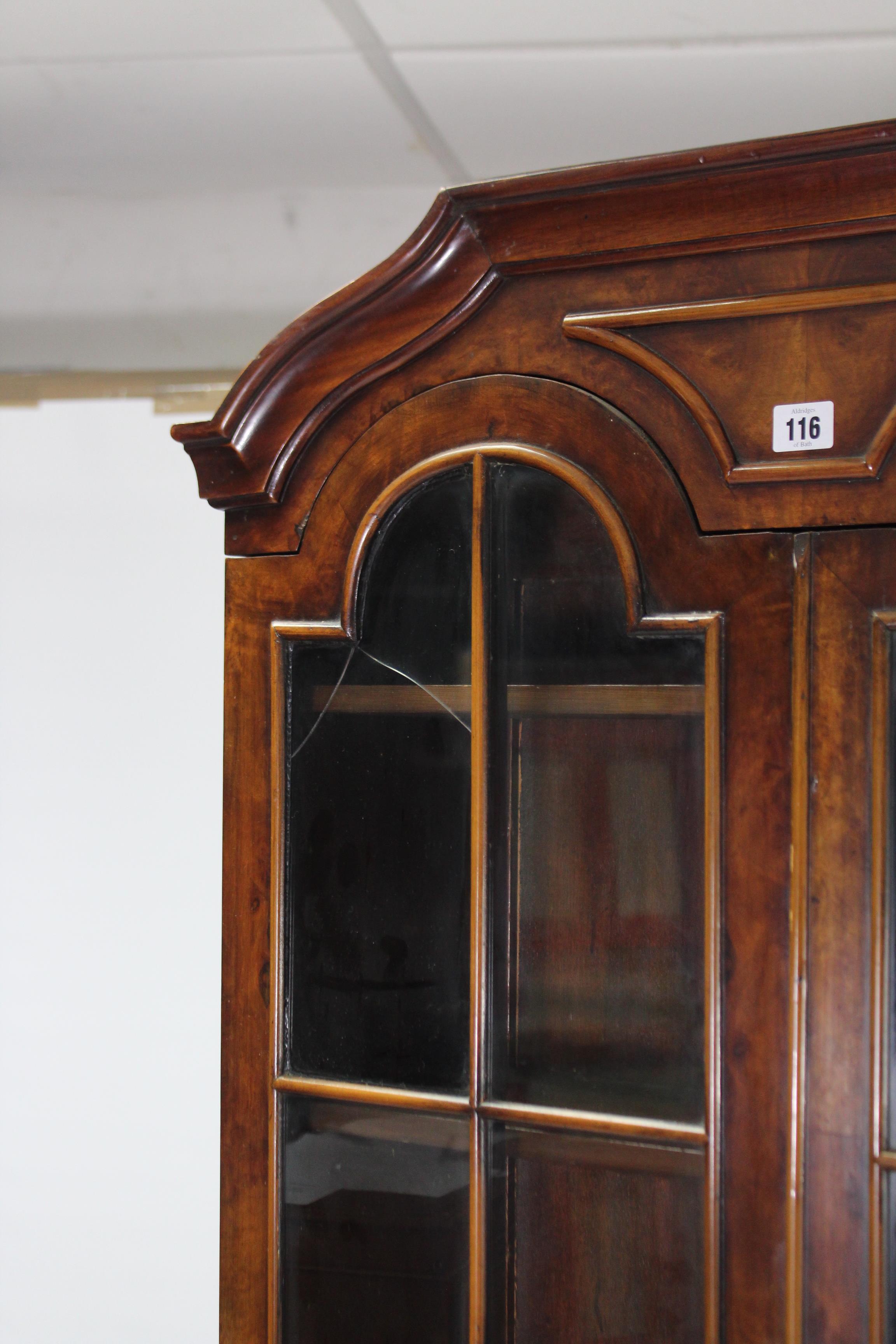 A Queen Anne-style walnut bureau-bookcase, the upper part with three adjustable shelves enclosed - Image 3 of 3