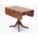 A 19th century mahogany drop-leaf supper table, fitted drawer to either end, & on turned centre