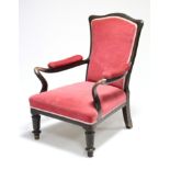 A late 19th/early 20th century beech-frame armchair, with padded seat, back & arms upholstered
