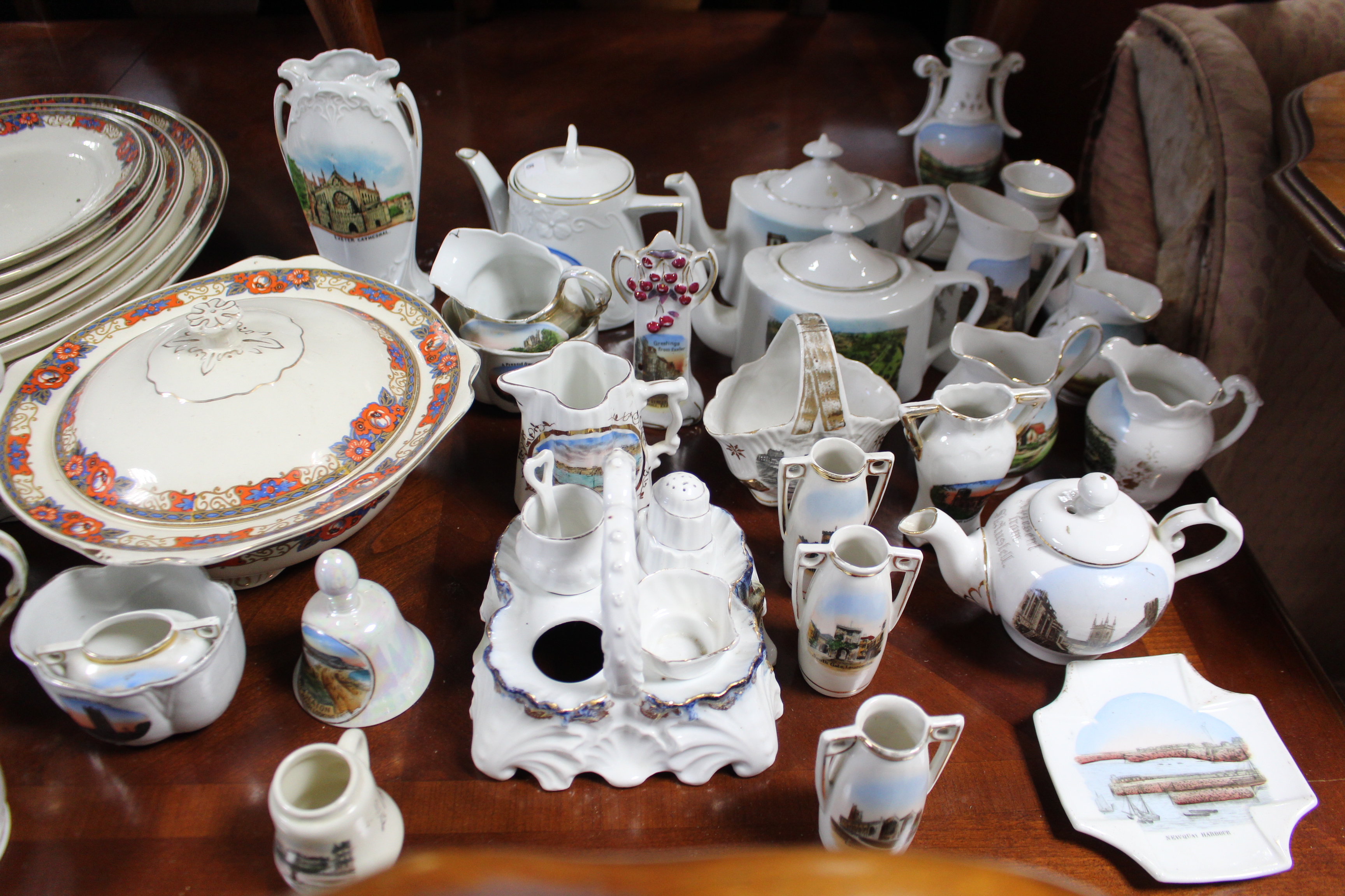 A collection of souvenir china; a part dinner service; & sundry other items.