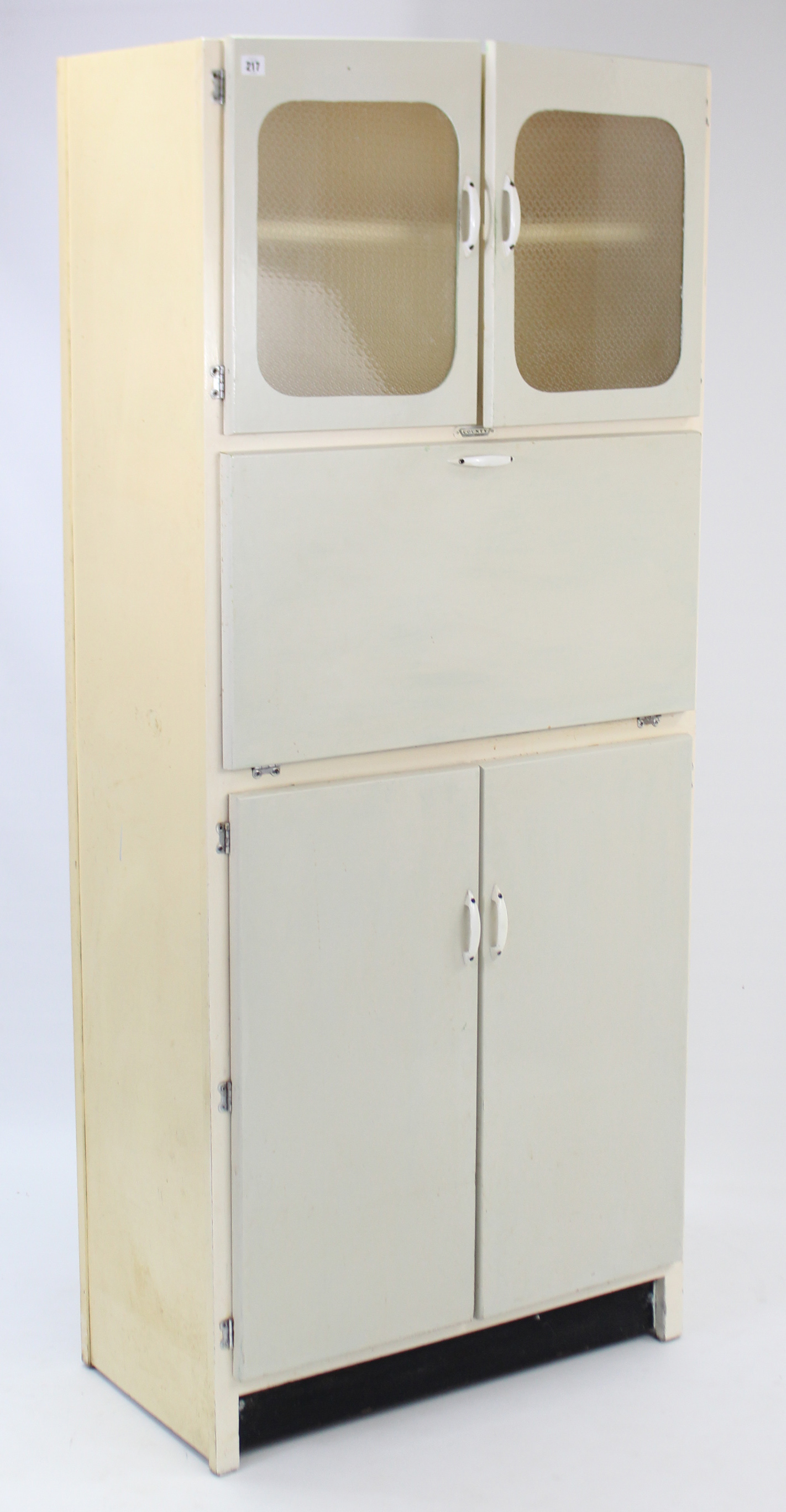 A mid-20th century “County” white-painted wooden tall kitchen cabinet, 29¾” wide x 70½” high.