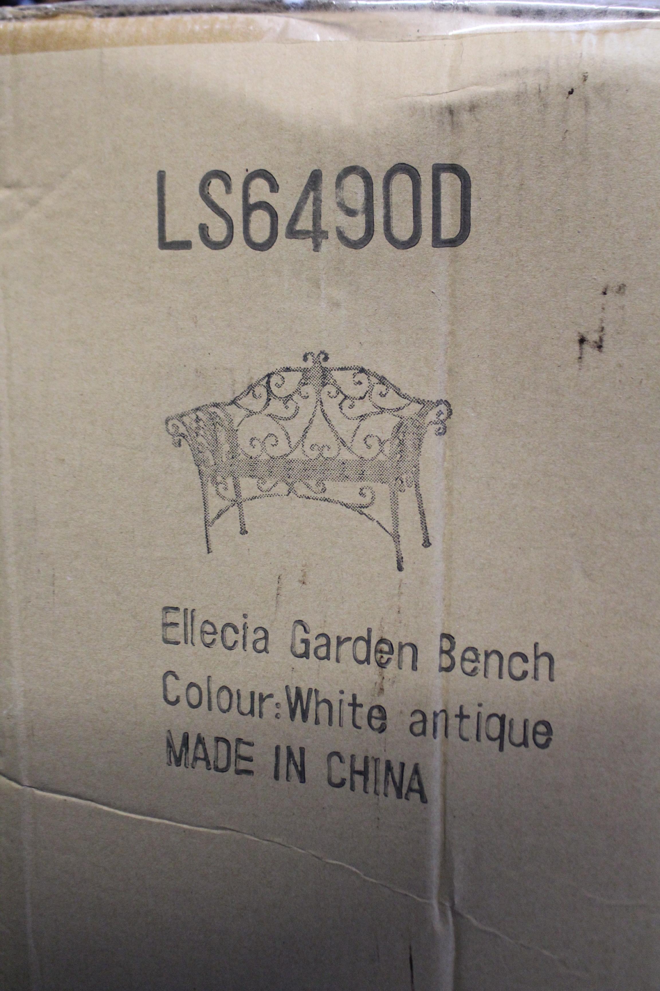Two Ellecia garden benches – as new, boxed.