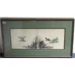 A set of four Chinese silk paintings on postcard album leaves, framed in pairs, depicting