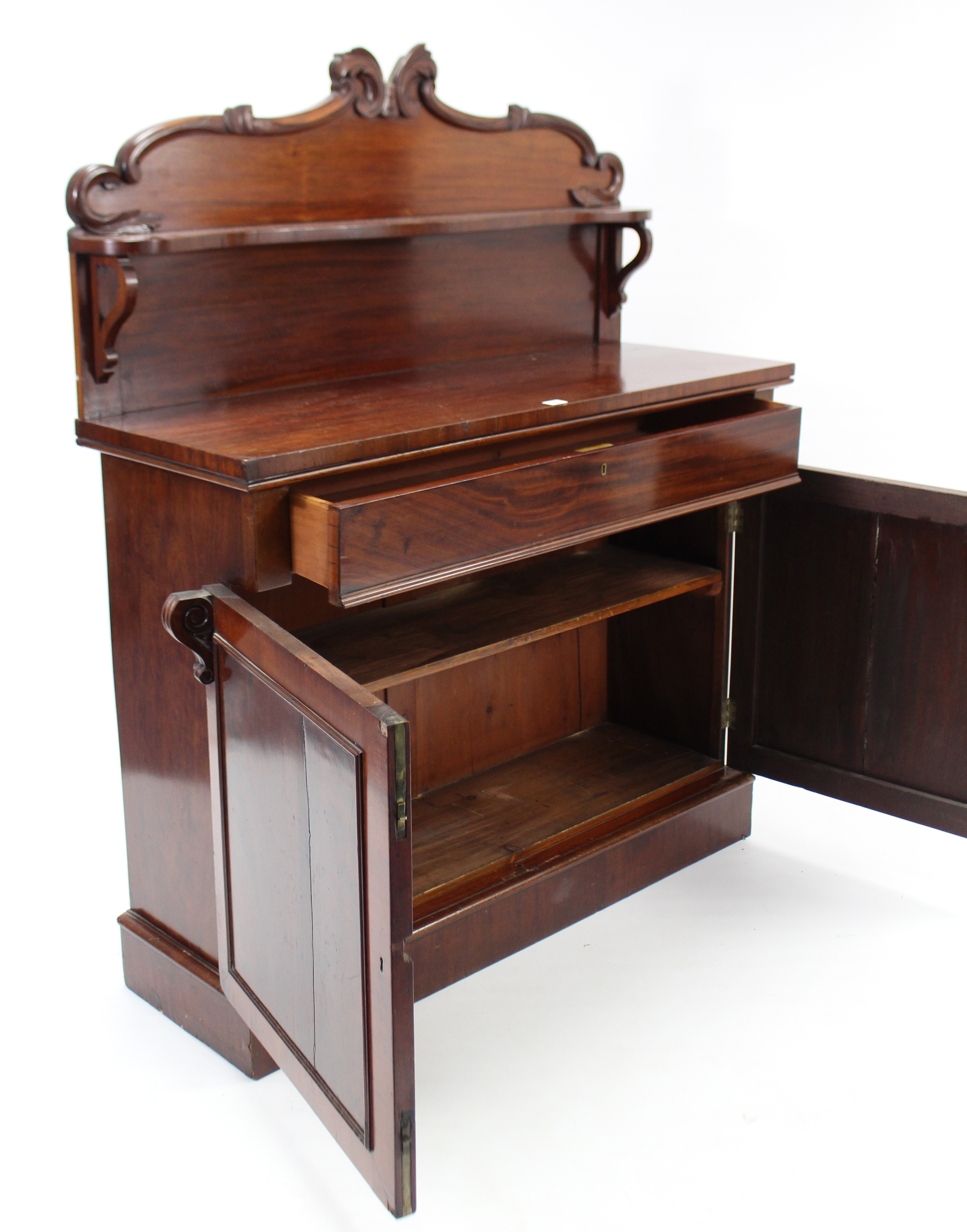 A Victorian mahogany chiffonier with open shelf to the low-stage panel back, fitted frieze drawer - Image 2 of 2