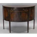 A 19th century inlaid-mahogany demi-lune sideboard, fitted frieze drawer with brass swan-neck
