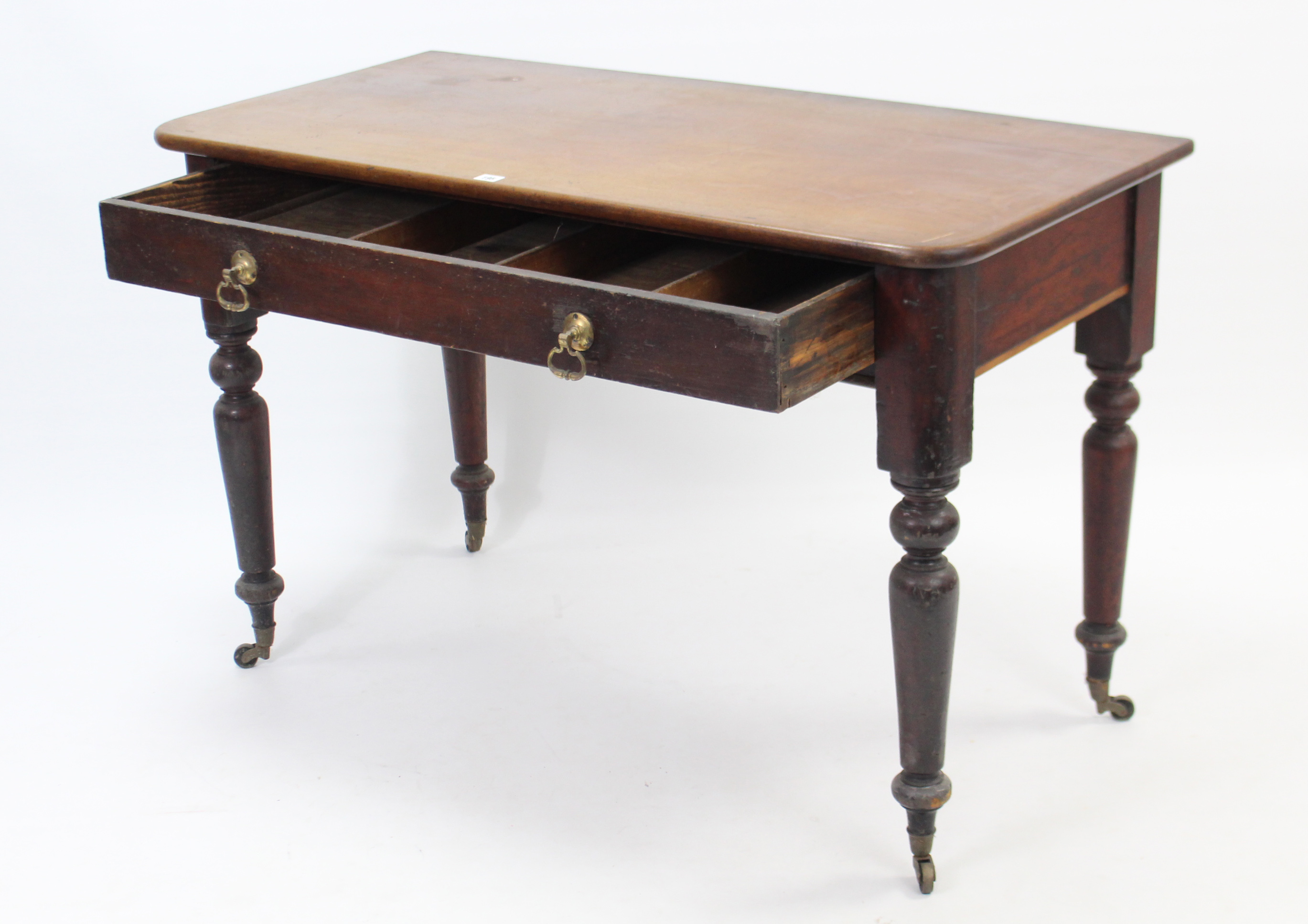 A Victorian mahogany side table with rounded corners to the rectangular top, fitted two frieze - Image 2 of 3