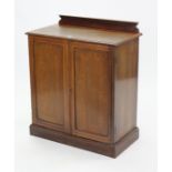 An Edwardian inlaid-mahogany dwarf cabinet fitted two shelves enclosed by pair of panel doors, &