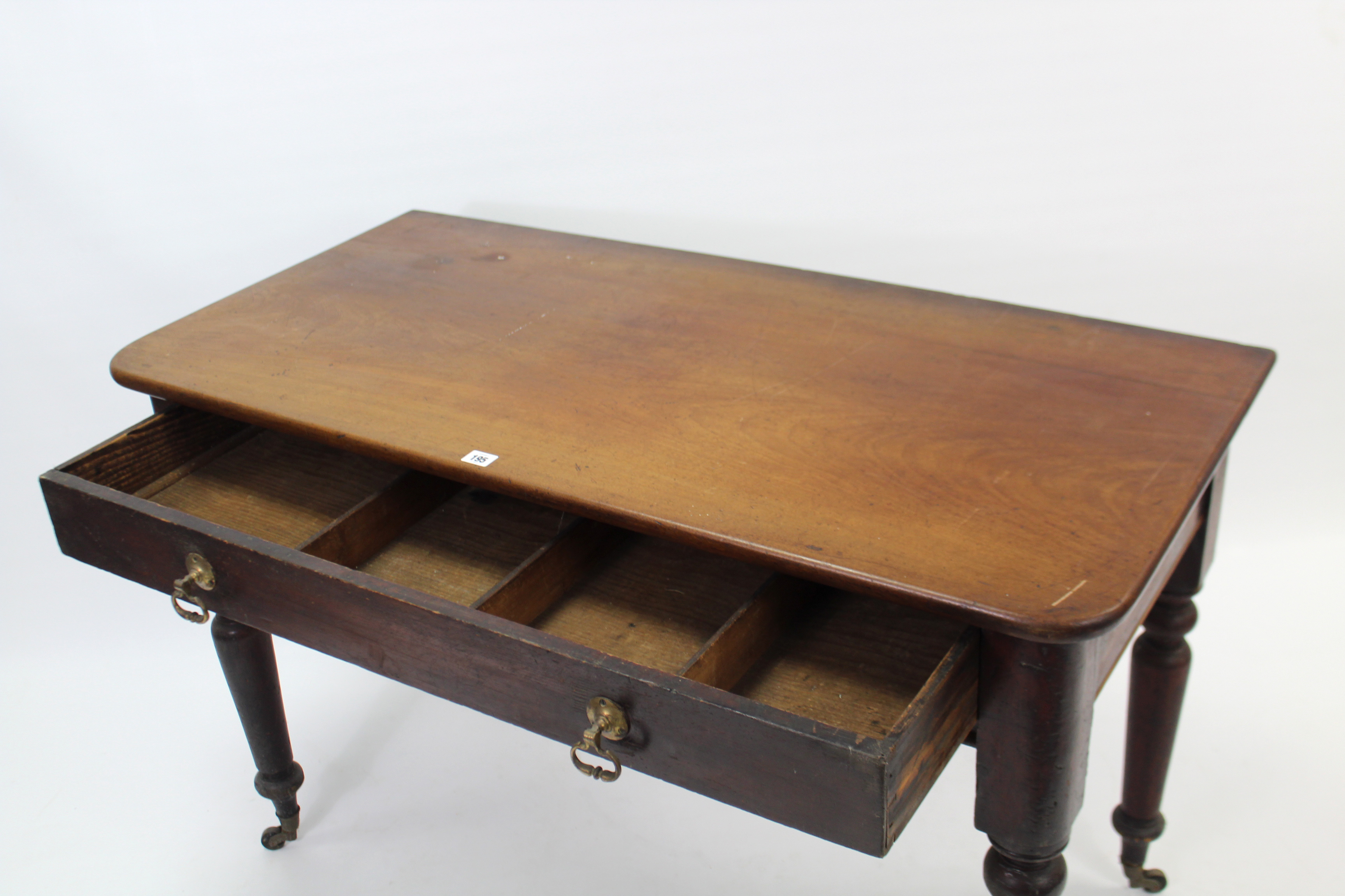 A Victorian mahogany side table with rounded corners to the rectangular top, fitted two frieze - Image 3 of 3