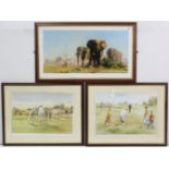 A large coloured print after David Shepherd titled “The Ivory Is Theirs”, 18” x 32½”; & a pair of