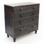 A Victorian painted pine chest fitted two short & three long graduated drawers with turned knob