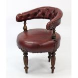 An early 20th century office occasional chair, with buttoned back & sprung seat upholstered tan