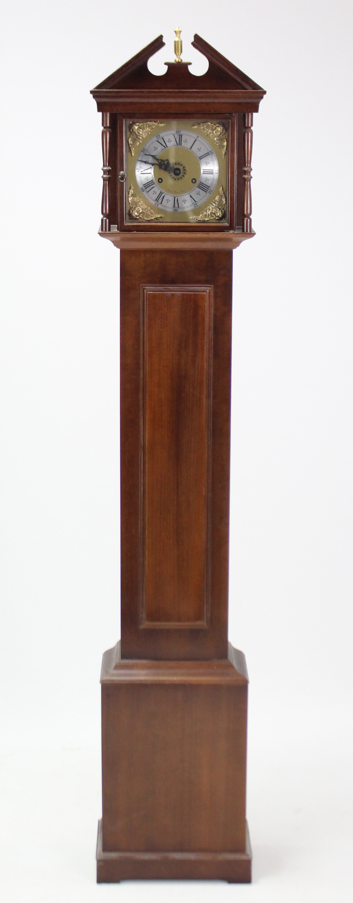 A reproduction grandmother clock in mahogany case, 61½” high; together with a lath-back rocking - Image 2 of 2