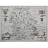 JAN BLAEU (1596-1673). An engraved & hand-coloured map of the county of Shropshire: “Comitatus