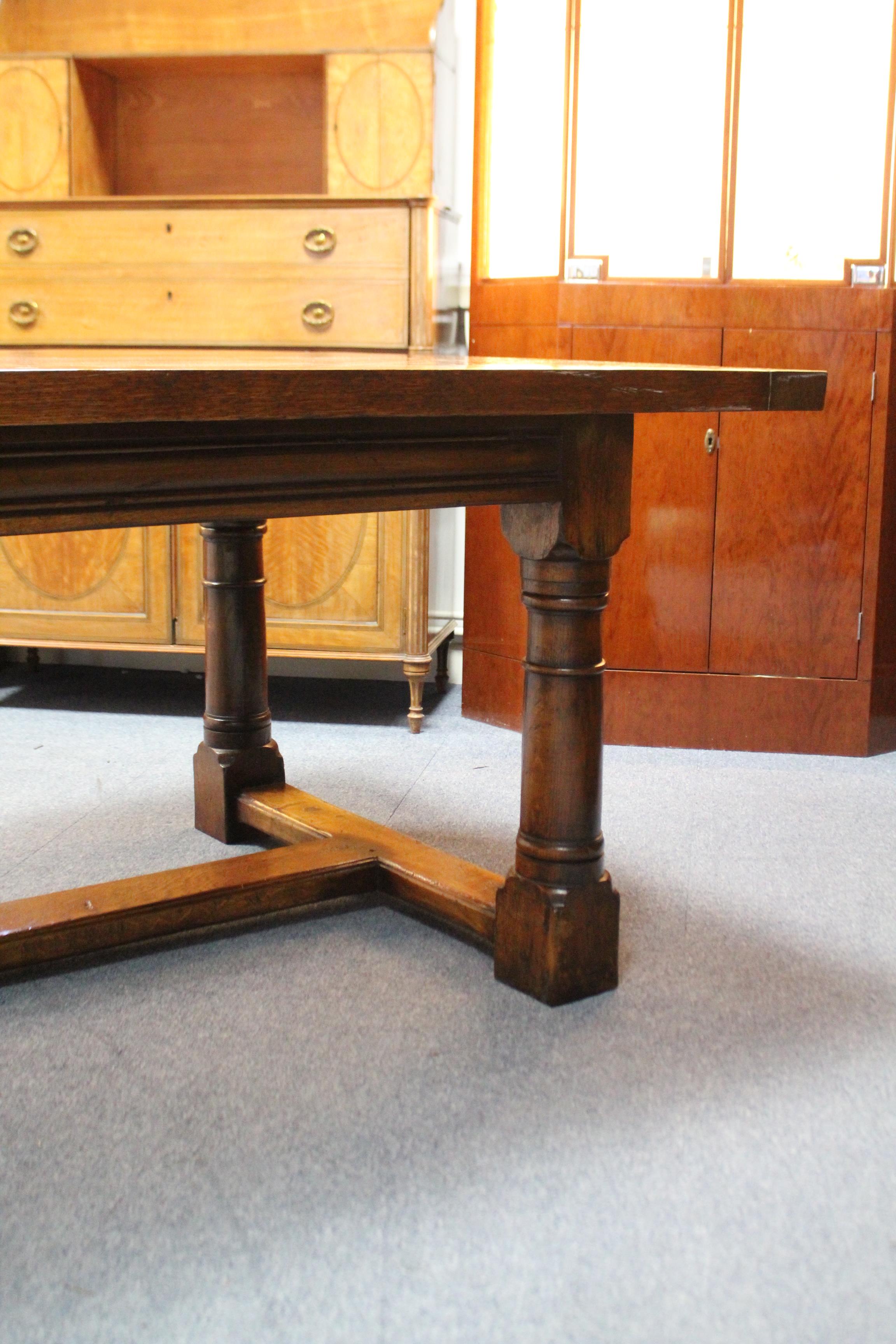 A LARGE 17th century STYLE OAK REFECTORY TABLE, the plain rectangular top with cleated ends above - Image 4 of 6