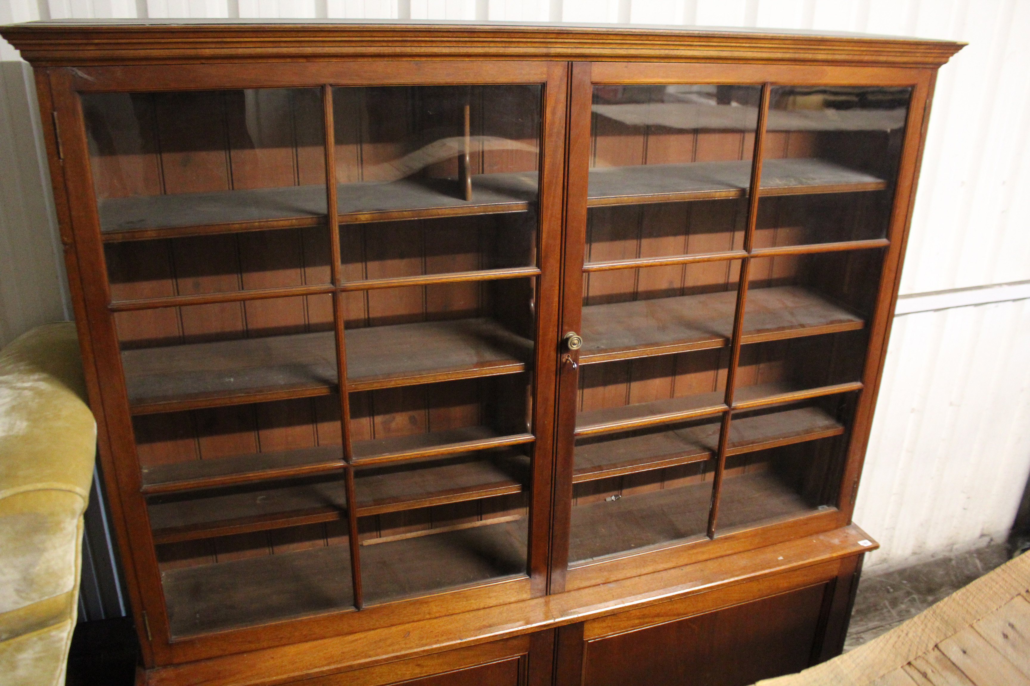 AN EARLY VICTORIAN MAHOGANY BOOKCASE, with moulded cornice above four graduated shelves enclosed - Image 3 of 10