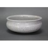 A Chinese Guan-type brush washer of squat round form with slightly flared rim, pale grey crackle