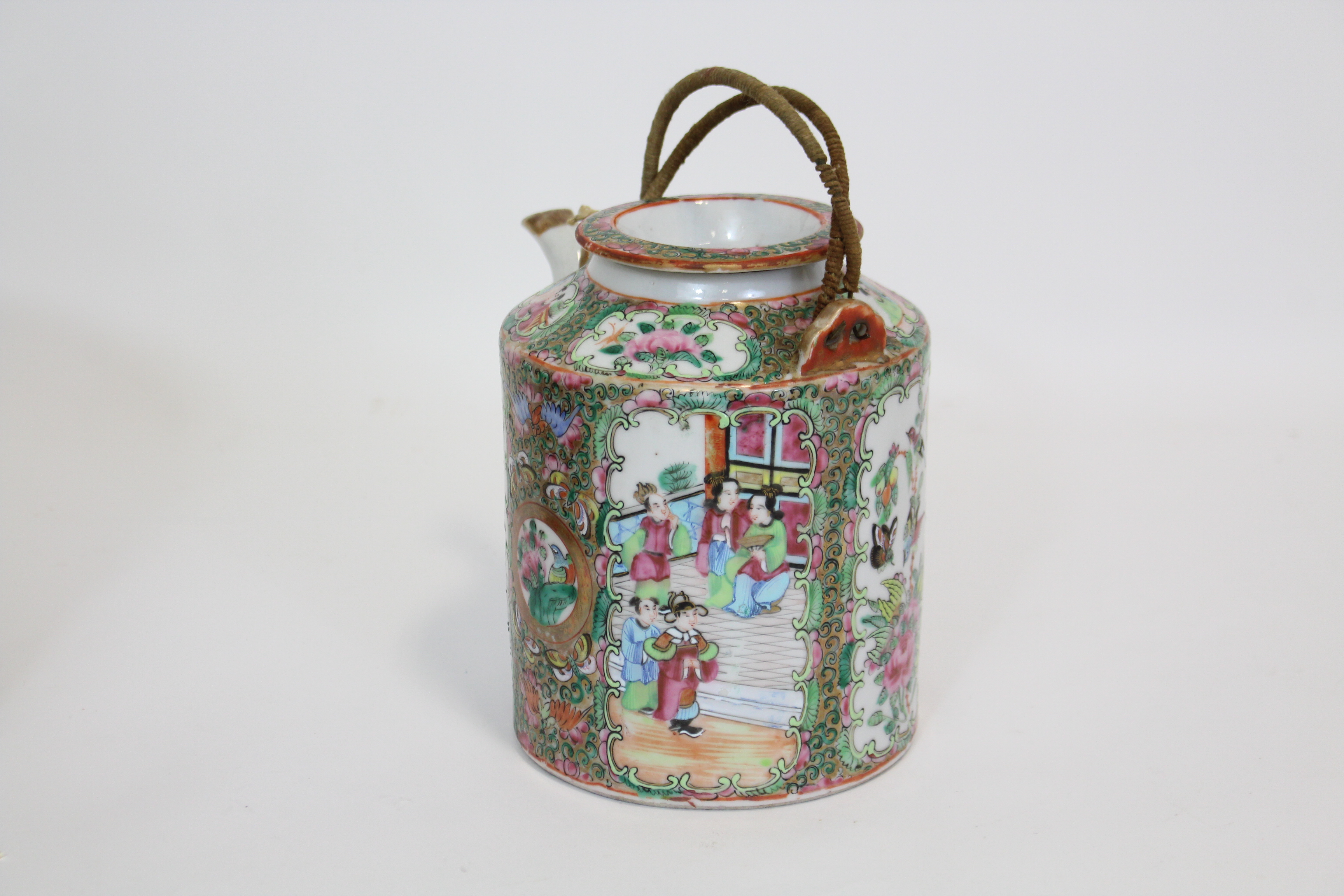 A 19th century Cantonese porcelain teapot, decorated in famille rose enamels with flowers, - Image 4 of 7