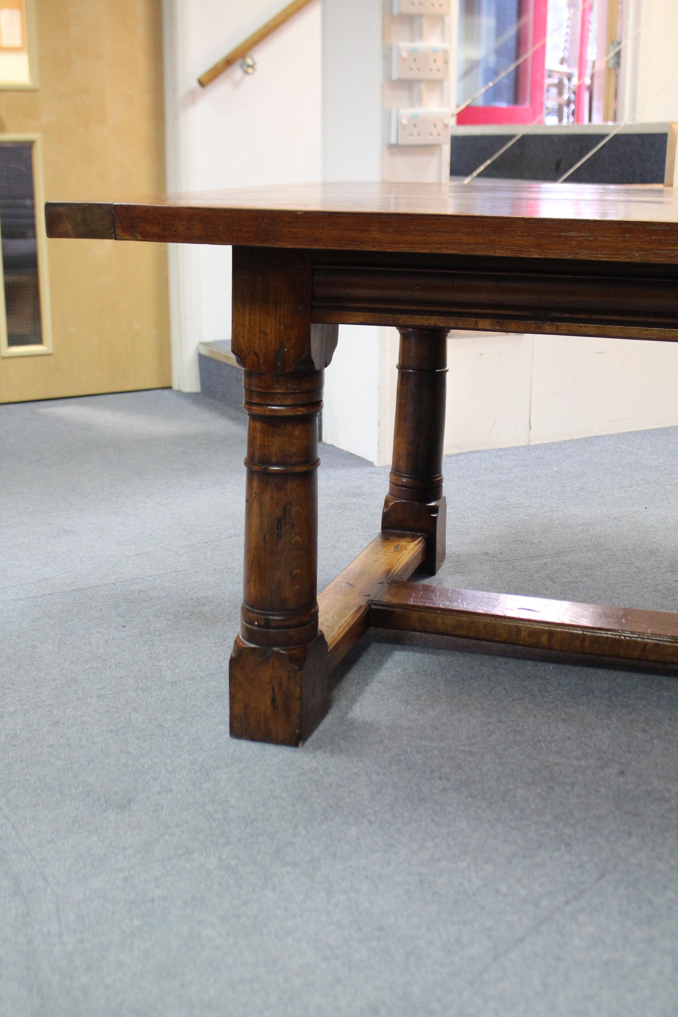 A LARGE 17th century STYLE OAK REFECTORY TABLE, the plain rectangular top with cleated ends above - Image 3 of 6