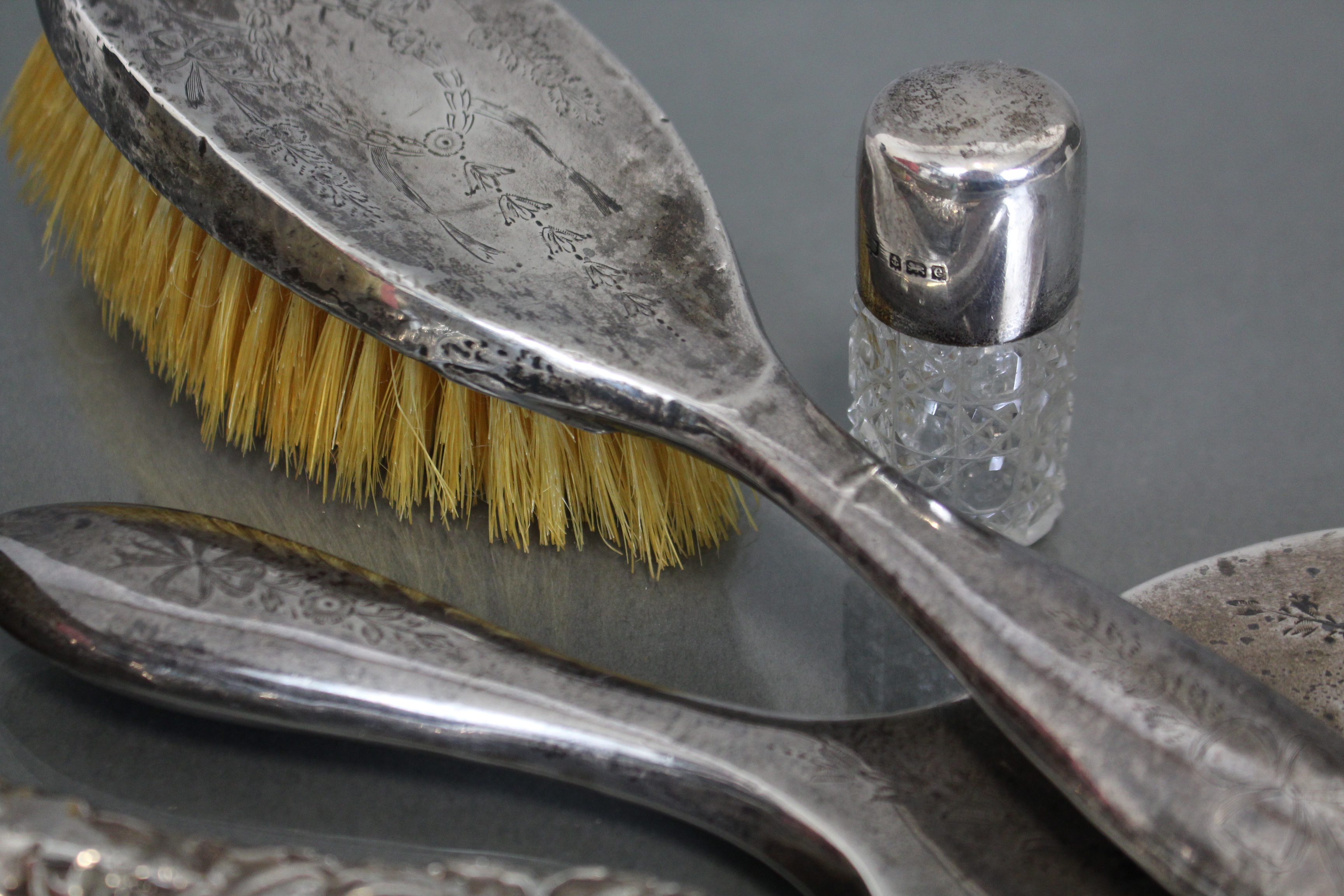 A silver-backed hair brush & matching clothes brush, Birmingham 1899 by Matthew John Jessop; a - Image 2 of 2