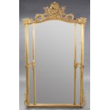 A VICTORIAN RECTANGULAR PIER GLASS, in carved giltwood & gesso frame with pierced foliate scroll