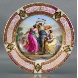 A late 19th century Vienna porcelain cabinet plate, the centre with finely painted classical scene