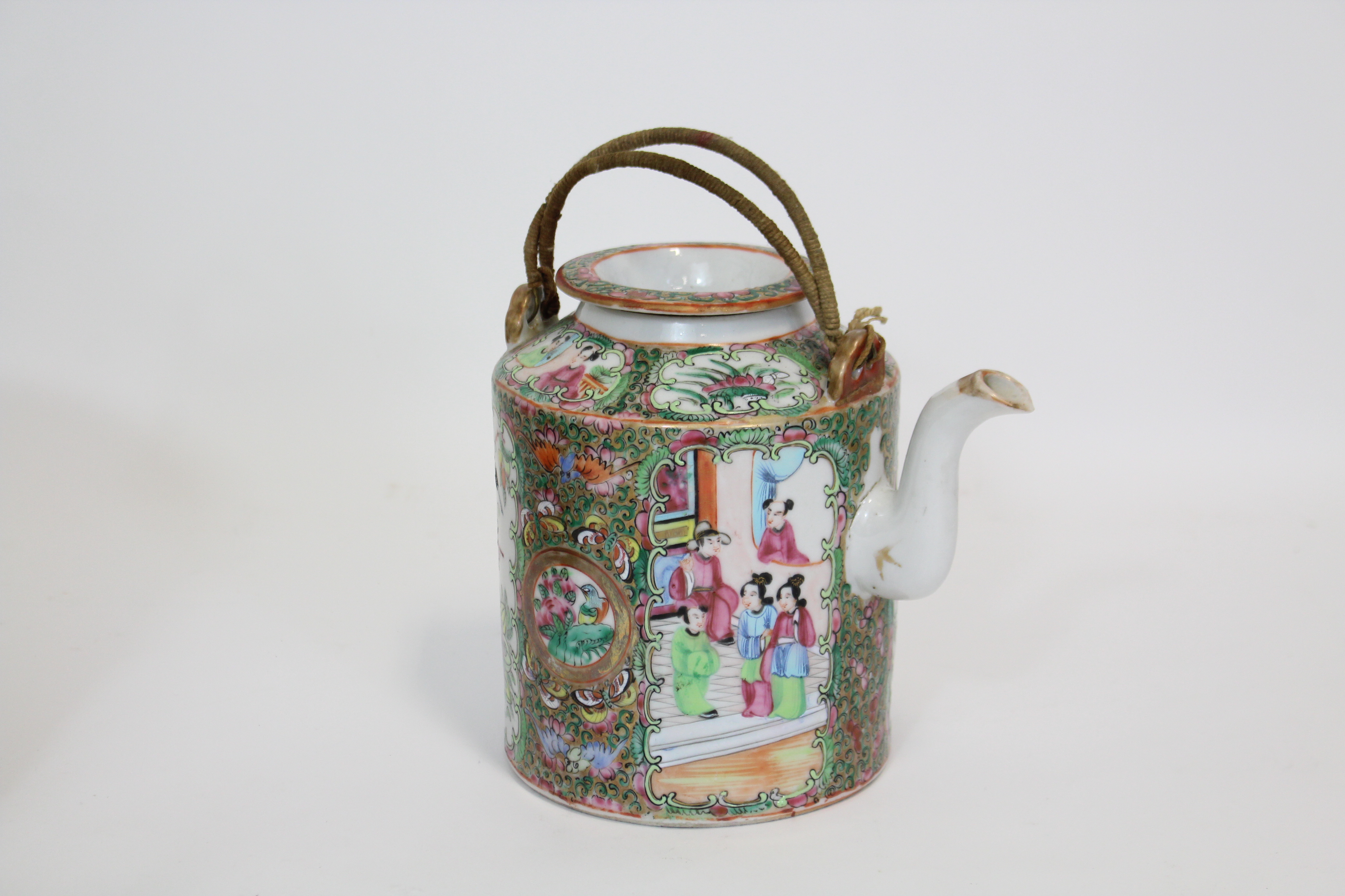 A 19th century Cantonese porcelain teapot, decorated in famille rose enamels with flowers, - Image 2 of 7