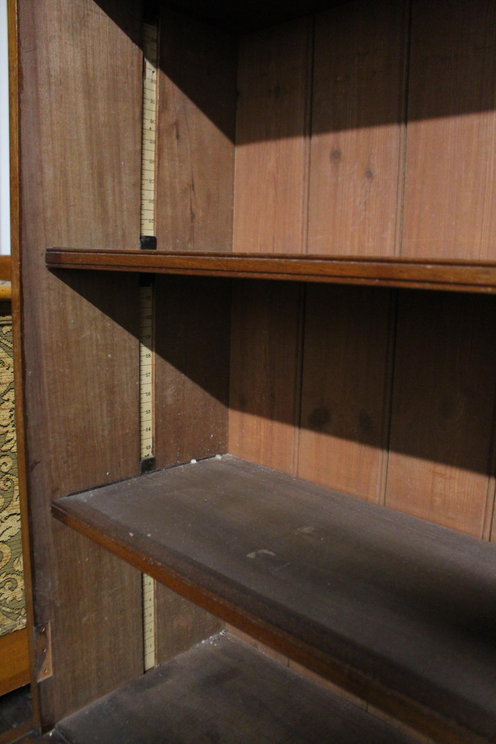 AN EARLY VICTORIAN MAHOGANY BOOKCASE, with moulded cornice above four graduated shelves enclosed - Image 9 of 10