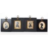 A pair of 19th century silhouette portraits of John Fall & Elizabeth Fall, 3” x 2½”, in matching