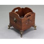 A George III style mahogany jardinière of square form with shaped top & pierced sides, removable