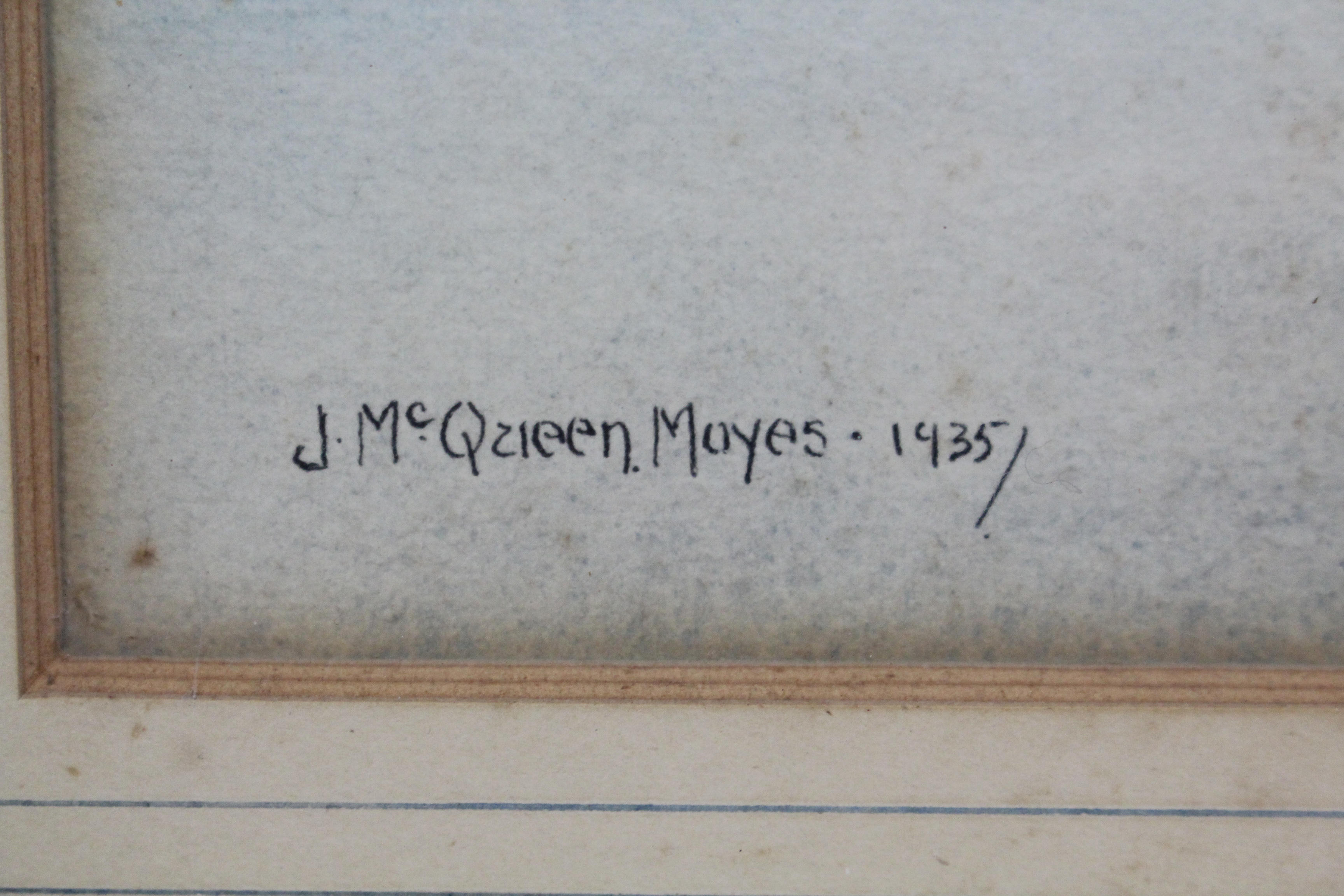 J. McQUEEN MOYES (early 20th century). A highland scene with lake to the fore, mountains beyond. - Image 3 of 3