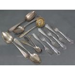 A Finnish silver sifter ladle; six ditto dessert forks; & four 19th century Norwegian table
