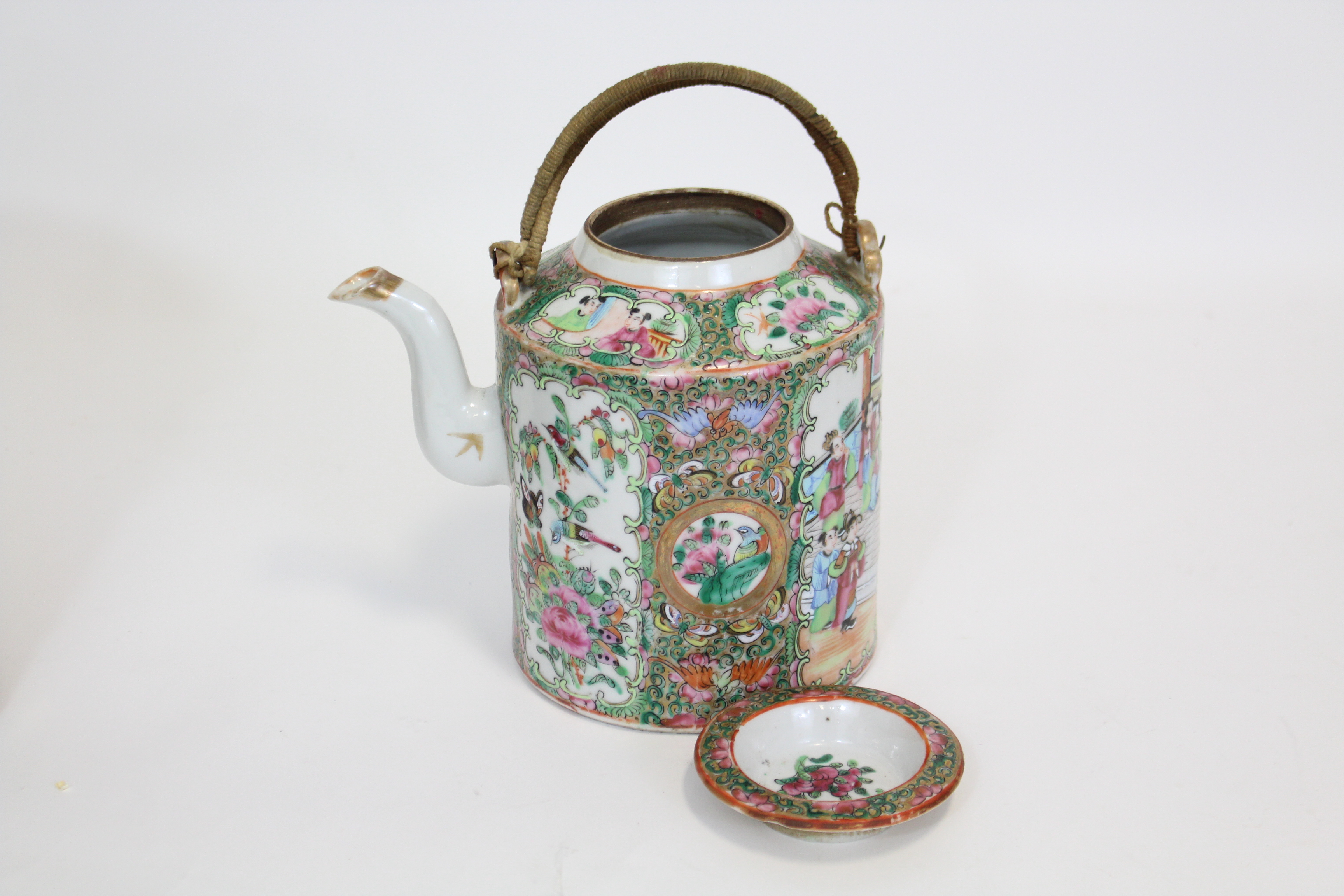 A 19th century Cantonese porcelain teapot, decorated in famille rose enamels with flowers, - Image 6 of 7